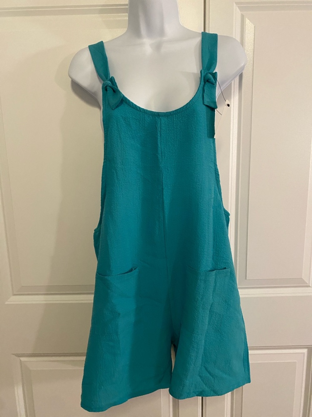 Sleeveless Teal Knot-Shoulder Romper
